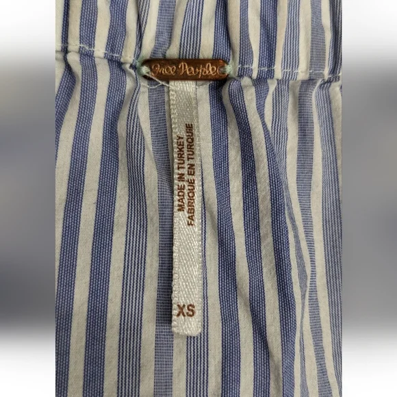 Free People Striped Blue Off Shoulder Blouse Bell Sleeve XS - Picture 6 of 14